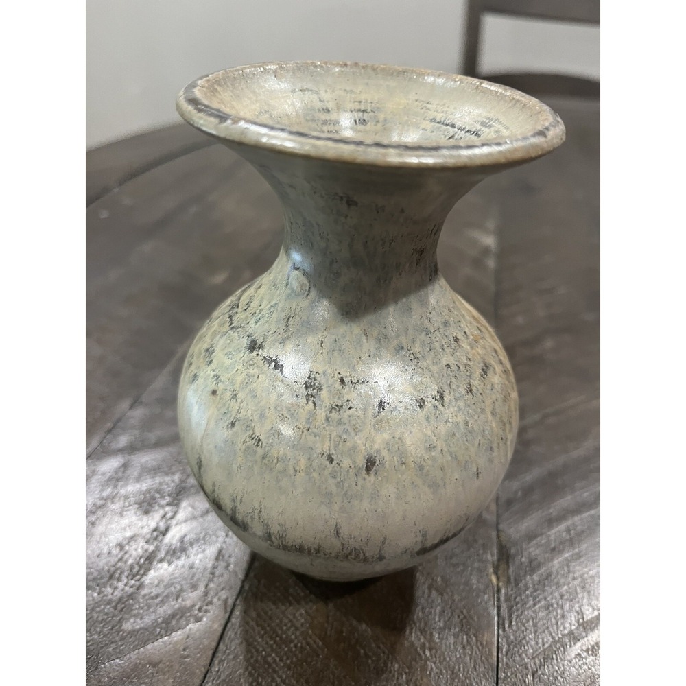 Vtg Dempsey Carpenter Stoneware‎ Fluted Vase Tan Grey Speckled Signed 1992 5.5” - Picture 3 of 8